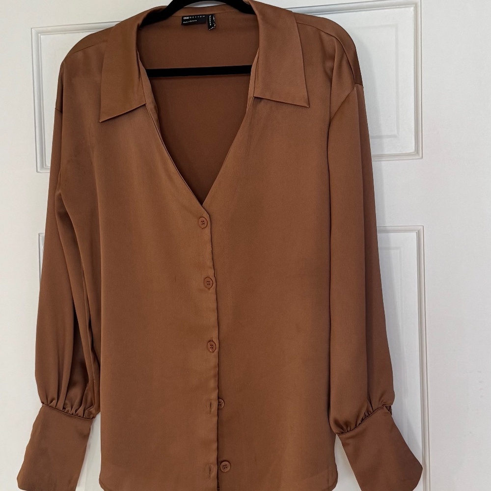 Brown Silk Blouse – Long Sleeve V-Neck